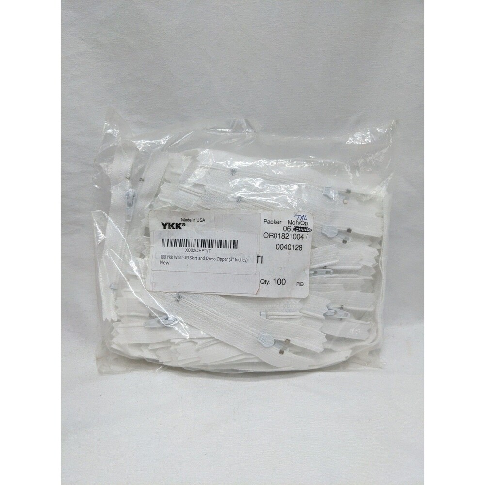 Pack Of (100) YKK White #3 Skirt And Dress Zipper 3 Inches